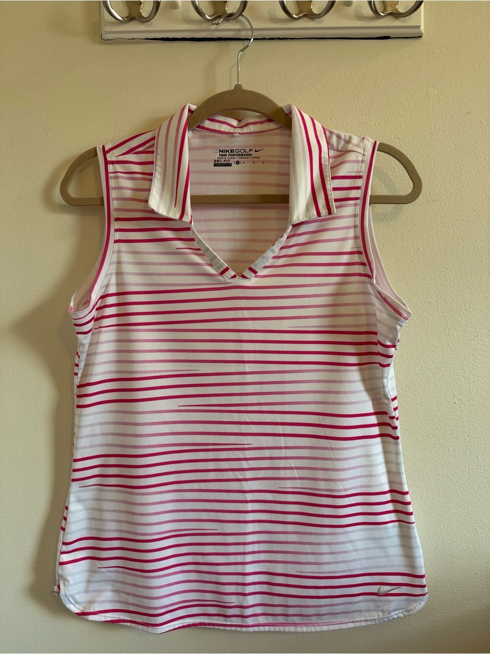 Nike Golf Women's Sleeveless Polo - White with Pink Stripes